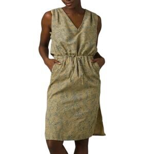 Prana Exotropics Cabana Straw Tie Waist Cut Out Back Cotton Dress X-Large NWT